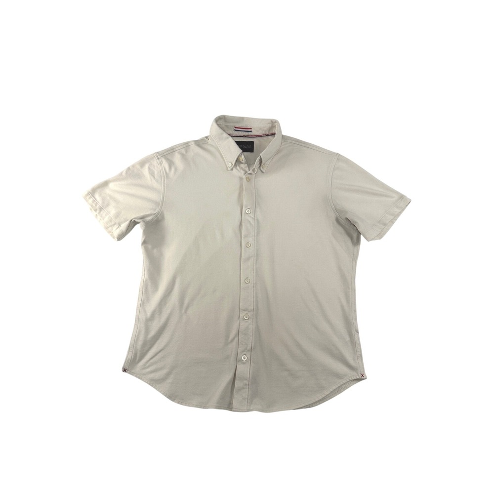 JACHS New York Mens Short Sleeve Button Down Shirt‎ Silver Beige Large